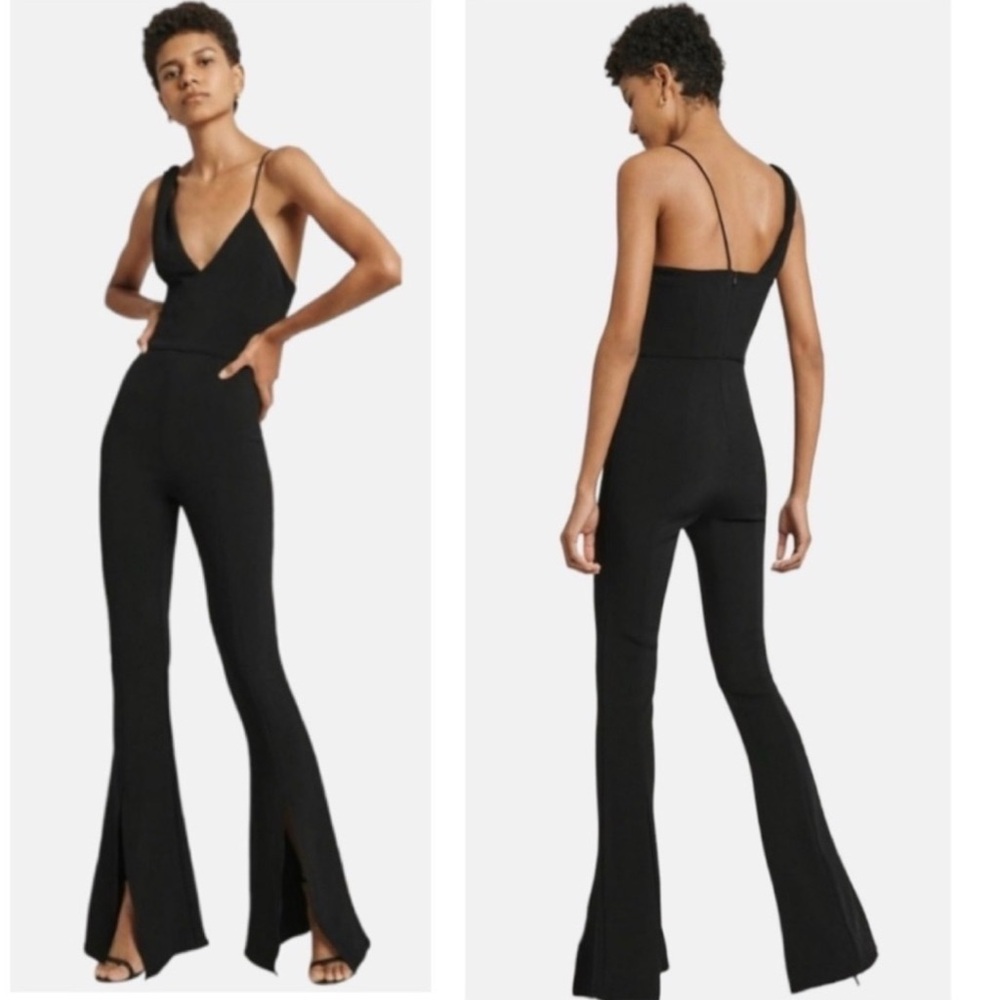 Cushnie Et Ochs Plunging Flare Leg Jumpsuit Pant Suit Black Size 2 BNWT